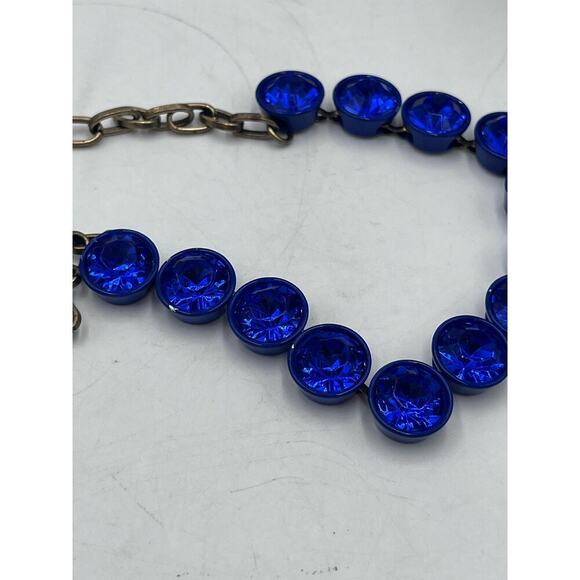 J. Crew Bright Blue Brûlée Faceted Bezel Set Collar Rhinestone Necklace - Picture 15 of 16